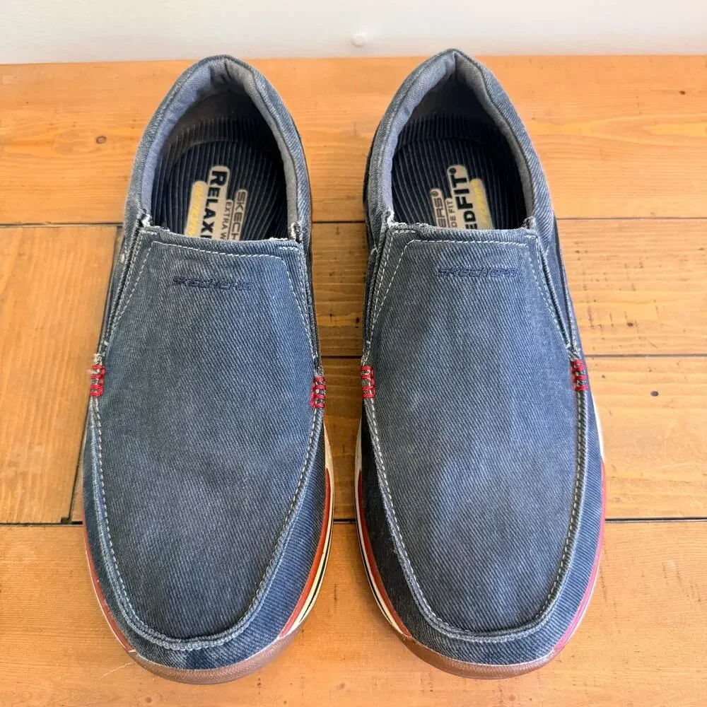 Skechers Relaxed Fit Men's 9.5 Extra Wide Slip On Loafers Canvas Canvas Shoes